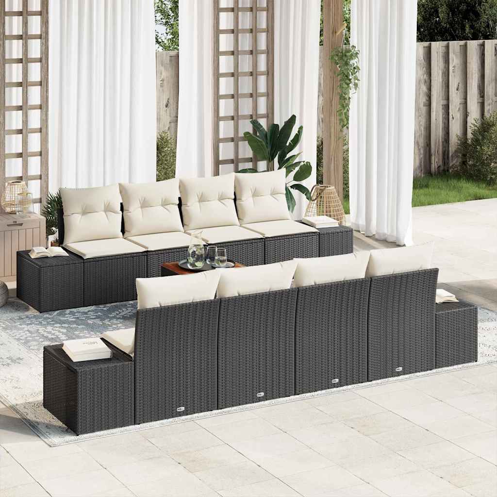 Havesofa Sæt med pude 9 pcs Sort polyrattan