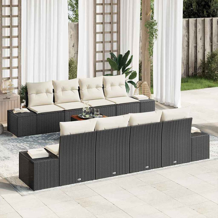Havesofa Sæt med pude 9 pcs Sort polyrattan