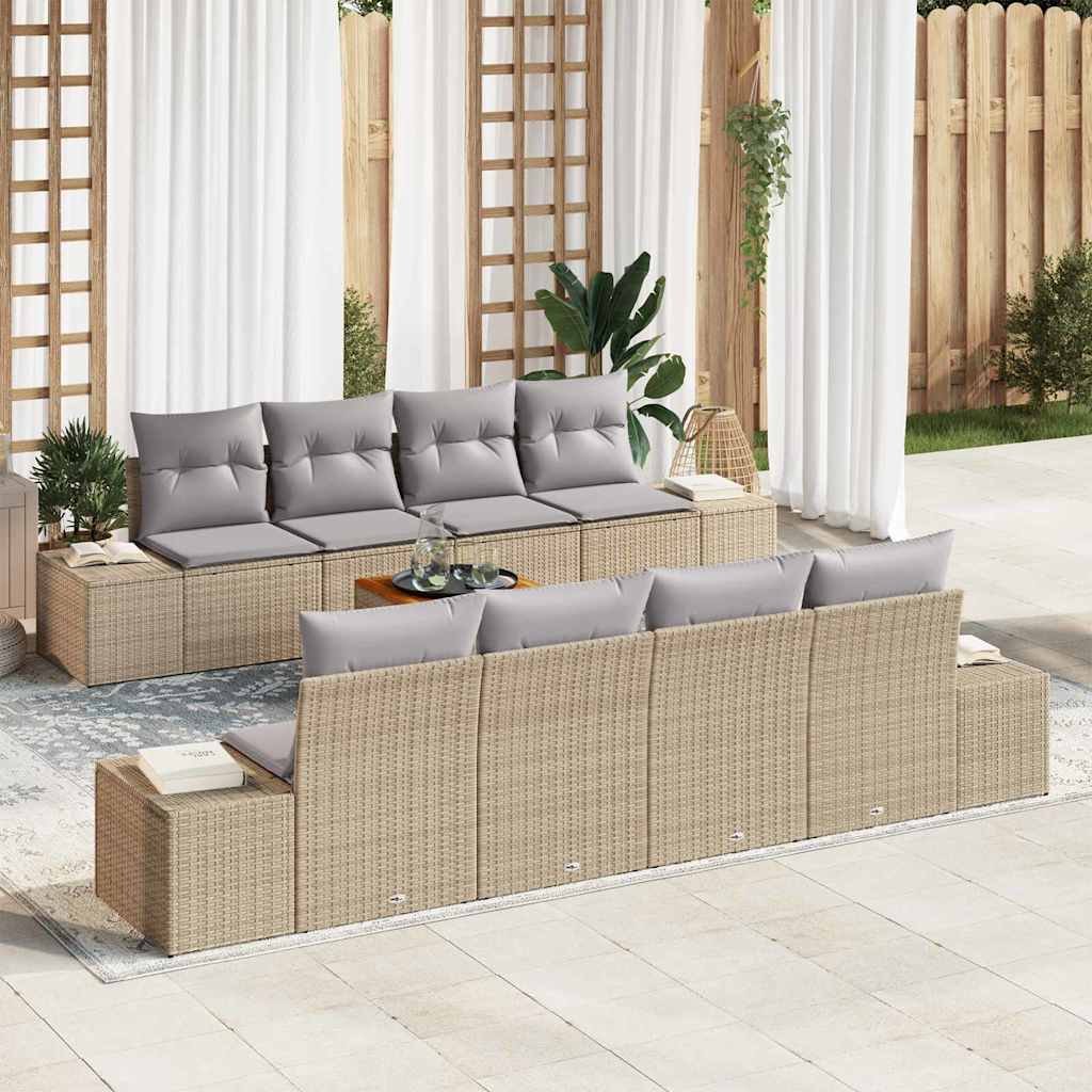Havesofa Sæt med pude 9 pcs Beige polyrattan