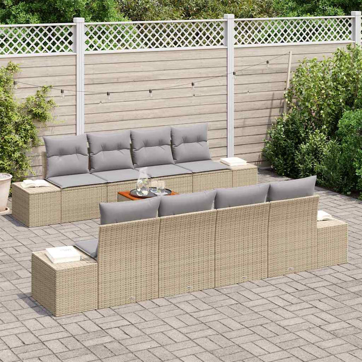 Havesofa Sæt med pude 9 pcs Beige polyrattan
