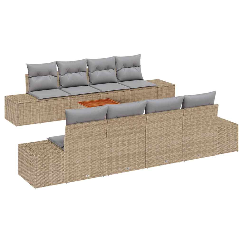 Havesofa Sæt med pude 9 pcs Beige polyrattan