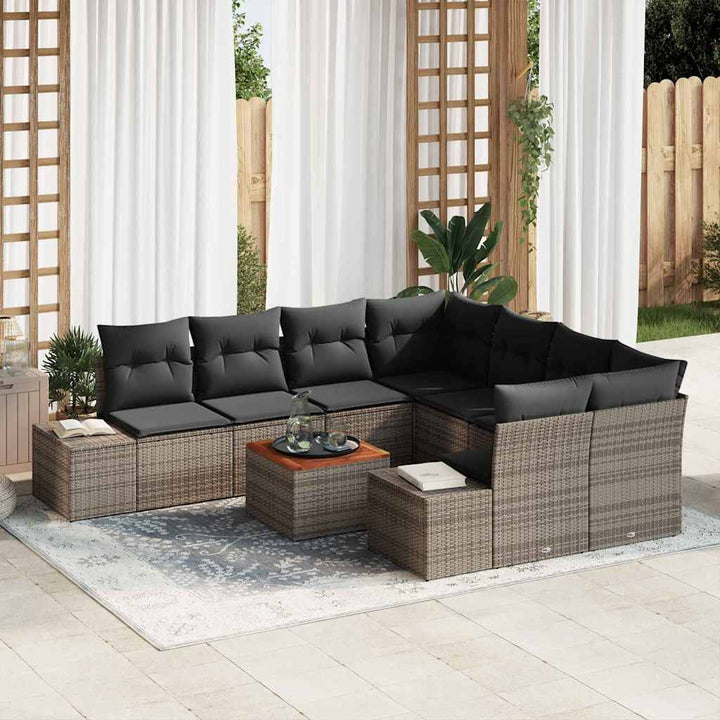 Havesofa Sæt med pude 9 pcs Grå polyrattan