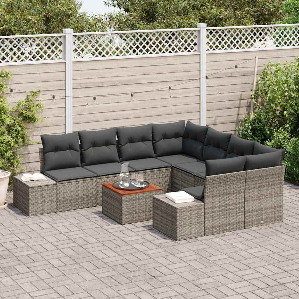Havesofa Sæt med pude 9 pcs Grå polyrattan