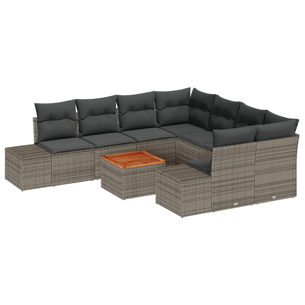 Havesofa Sæt med pude 9 pcs Grå polyrattan