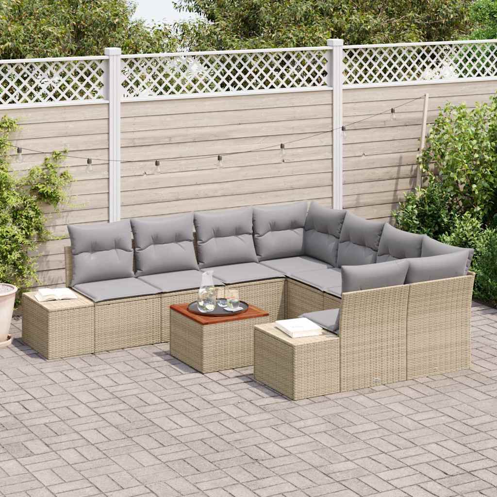 Havesofa Sæt med pude 9 pcs Beige polyrattan