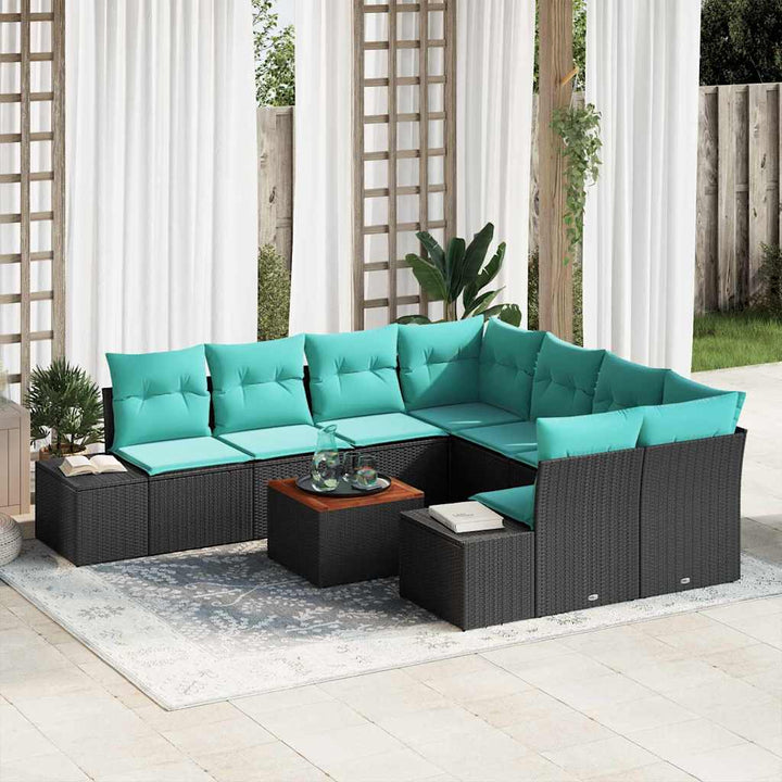 Havesofa Sæt 9 stk. Sort polyrattan