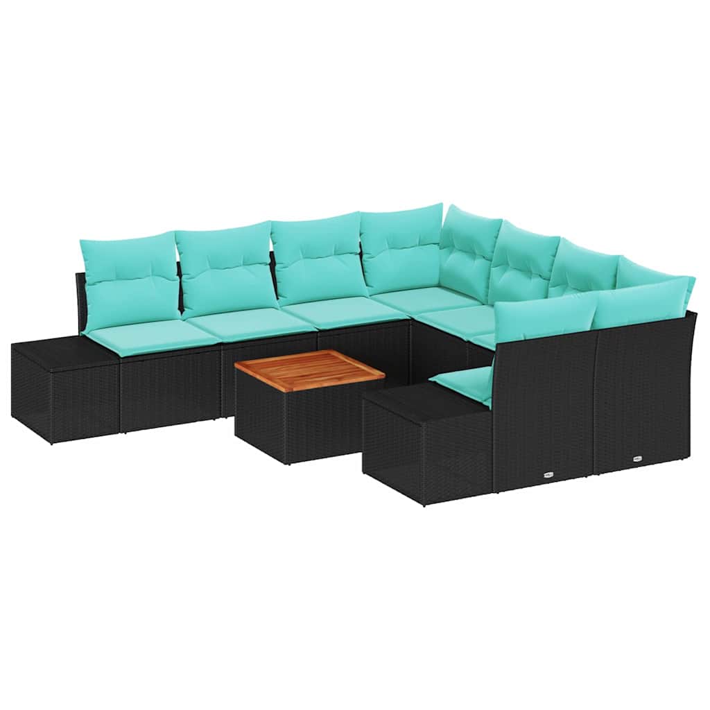 Havesofa Sæt 9 stk. Sort polyrattan
