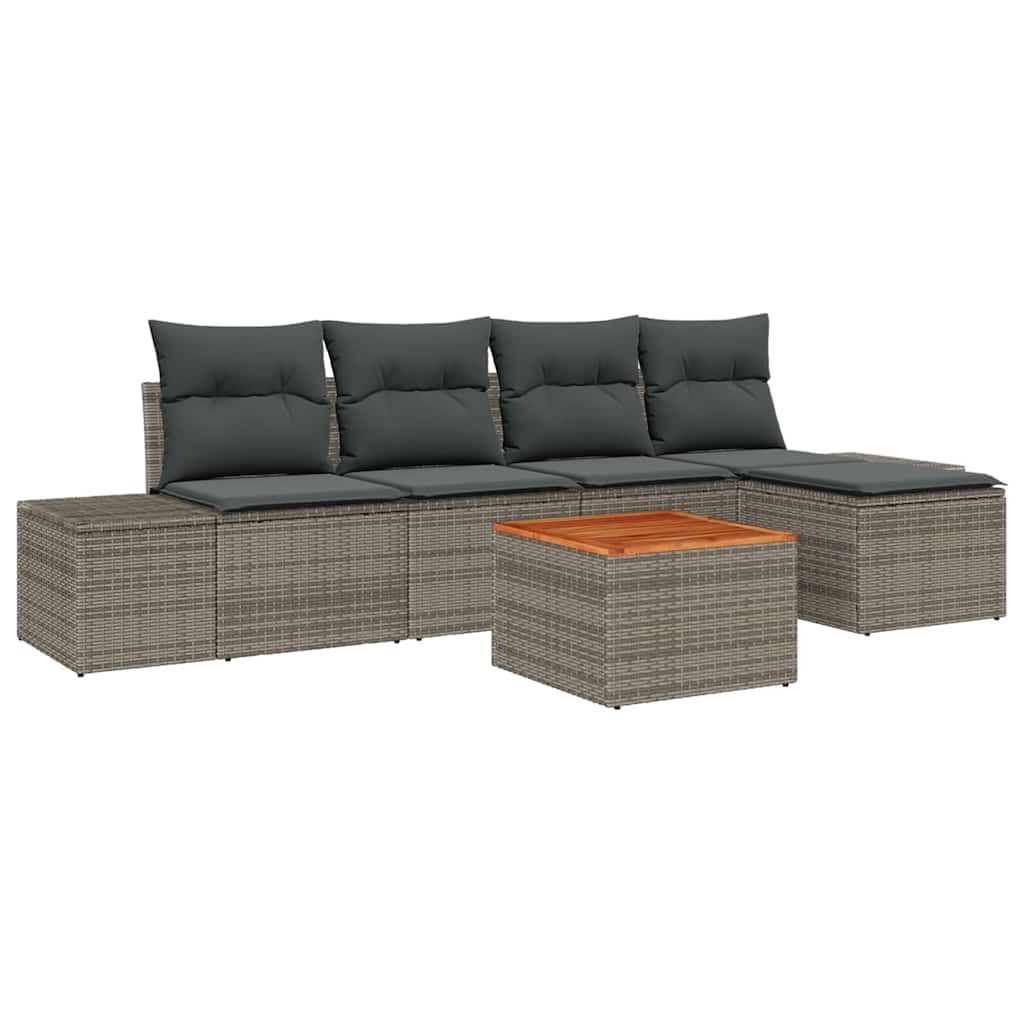 Havesofa Sæt med pude 6 pcs Grå polyrattan