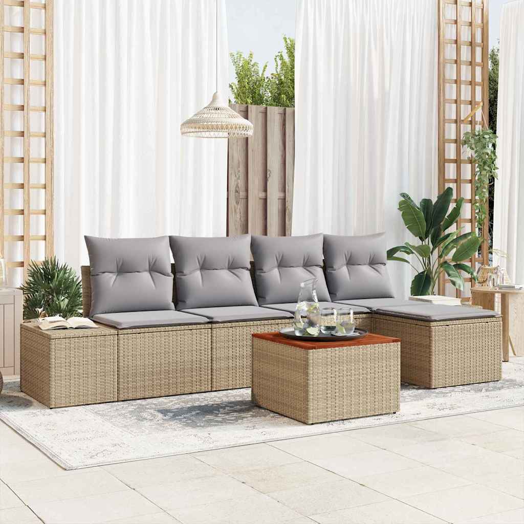 Havesofa Sæt med pude 6 pcs Beige polyrattan