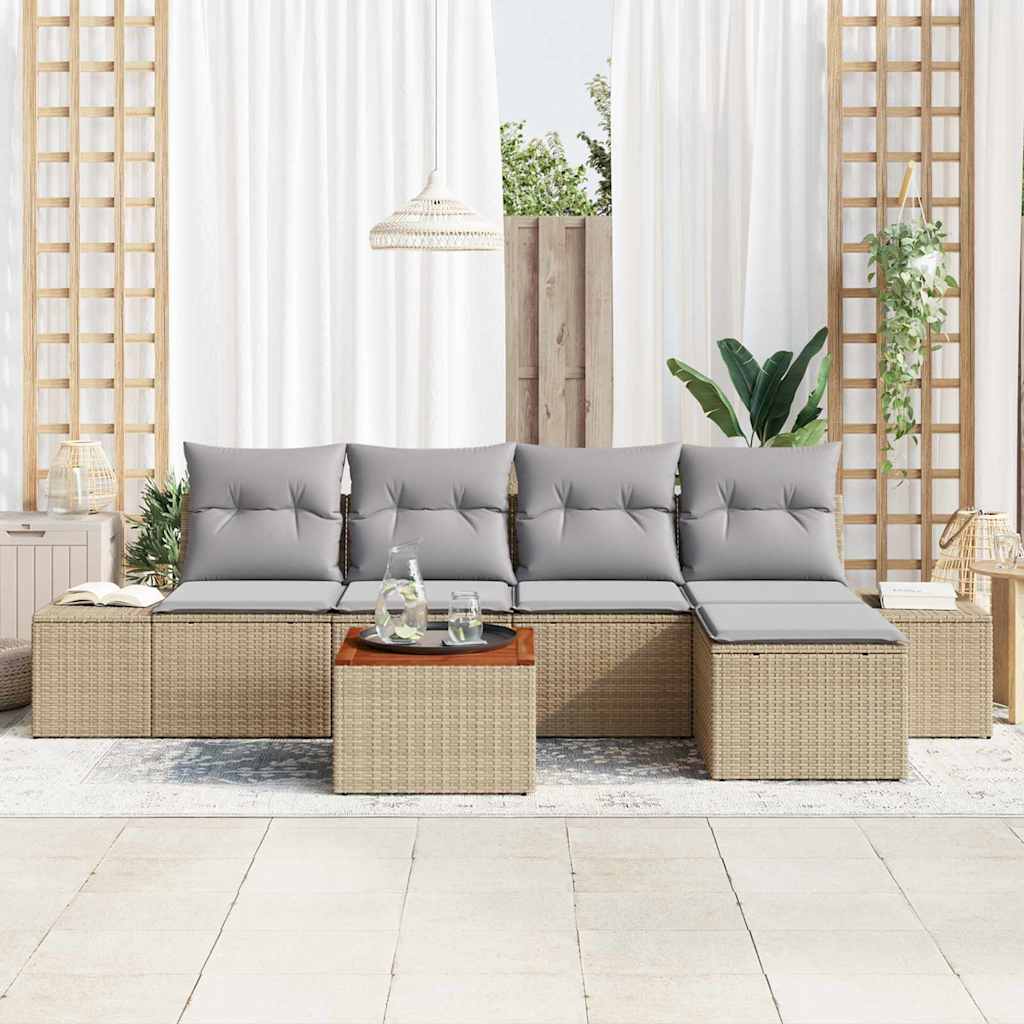 Havesofa Sæt med pude 6 pcs Beige polyrattan