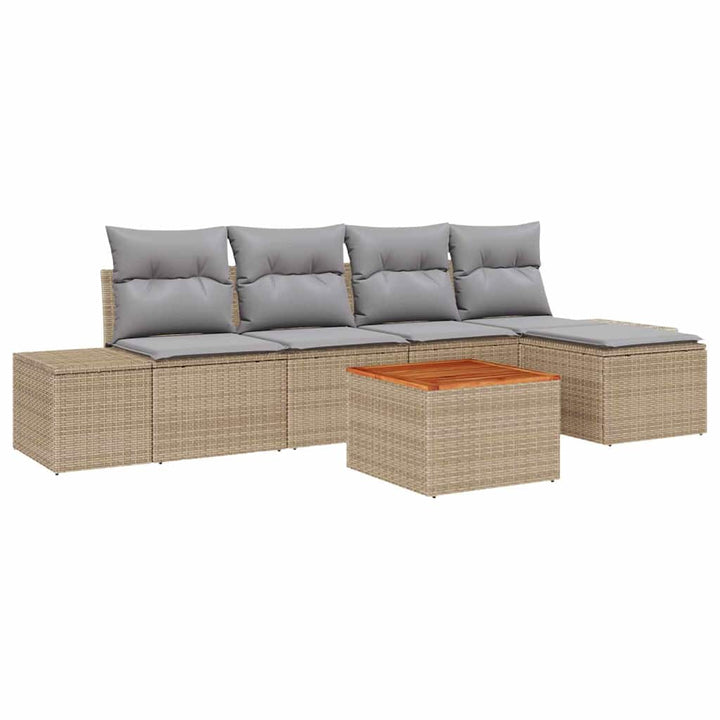 Havesofa Sæt med pude 6 pcs Beige polyrattan