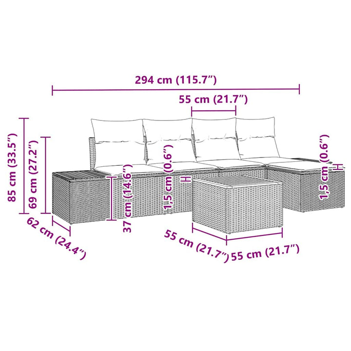 Havesofa Sæt med pude 6 pcs Beige polyrattan