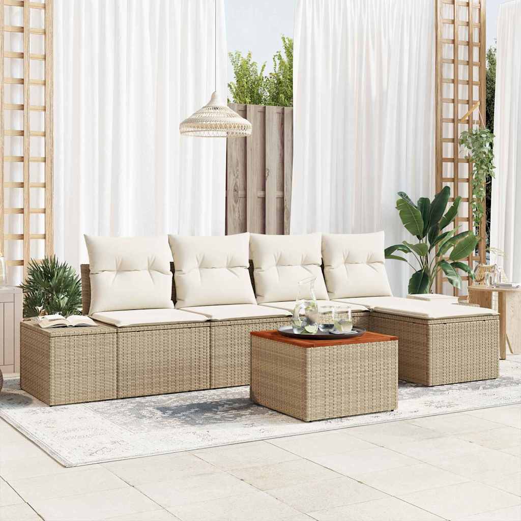 Havesofa Sæt med pude 6 pcs Beige polyrattan