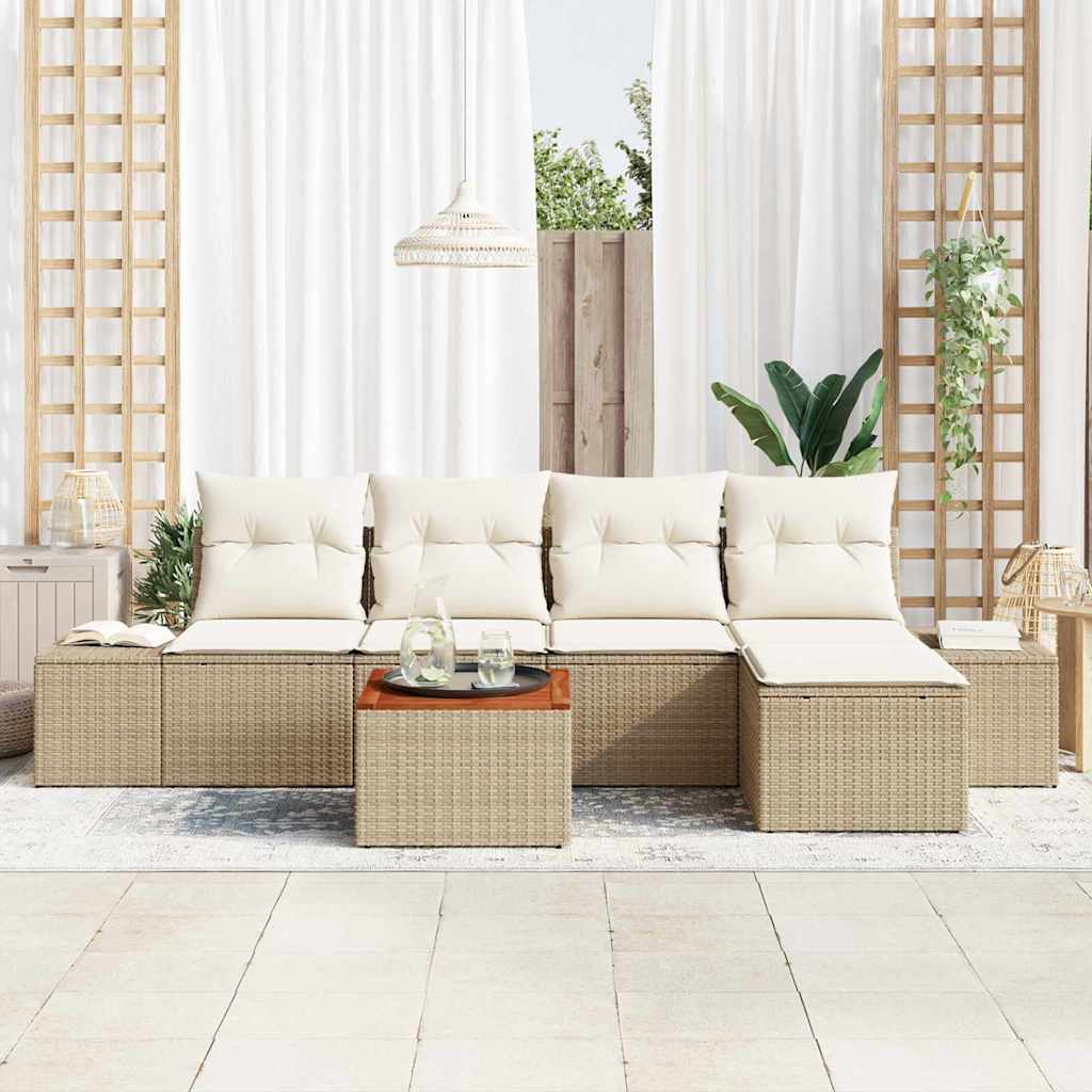 Havesofa Sæt med pude 6 pcs Beige polyrattan