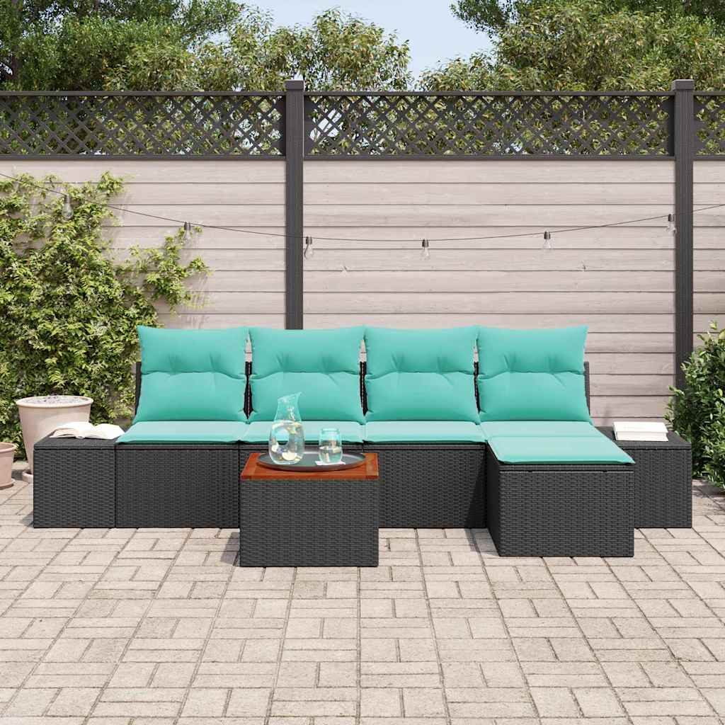 Havesofa Sæt 6 stk. Sort polyrattan