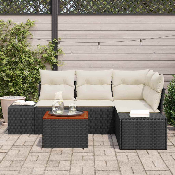Havesofa Sæt 5 stk. Sort polyrattan