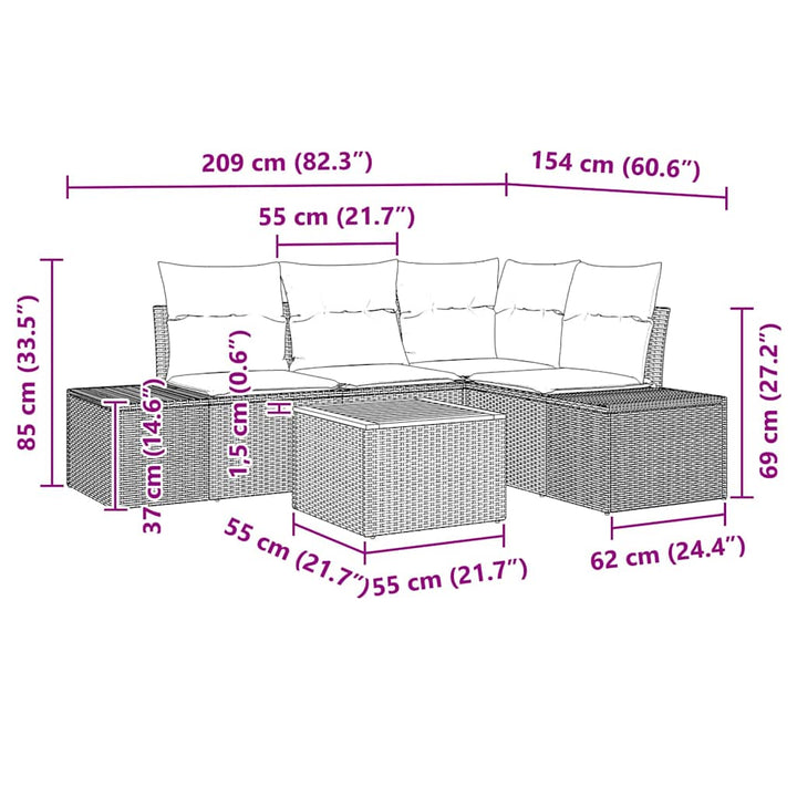 Havesofa Sæt 5 stk. Sort polyrattan