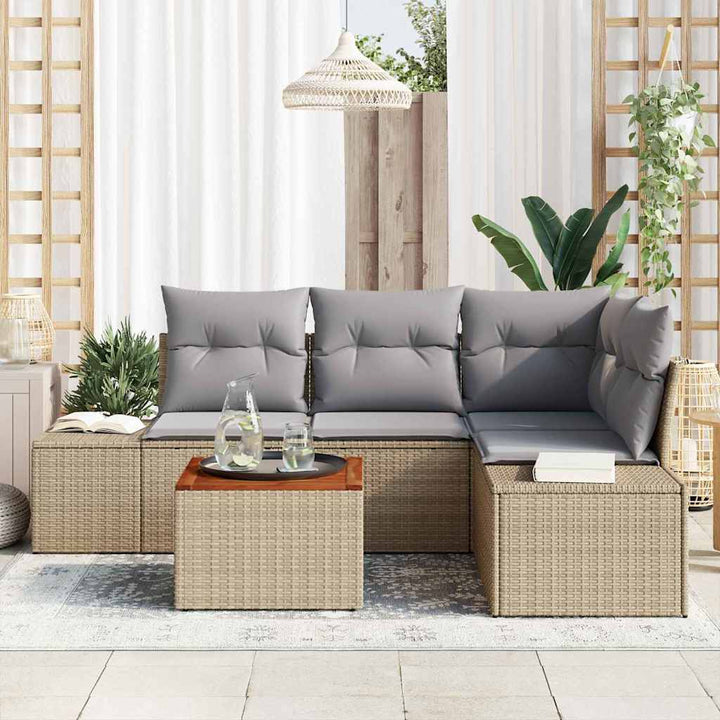 Havesofa Sæt med pude 5 pcs Beige polyrattan