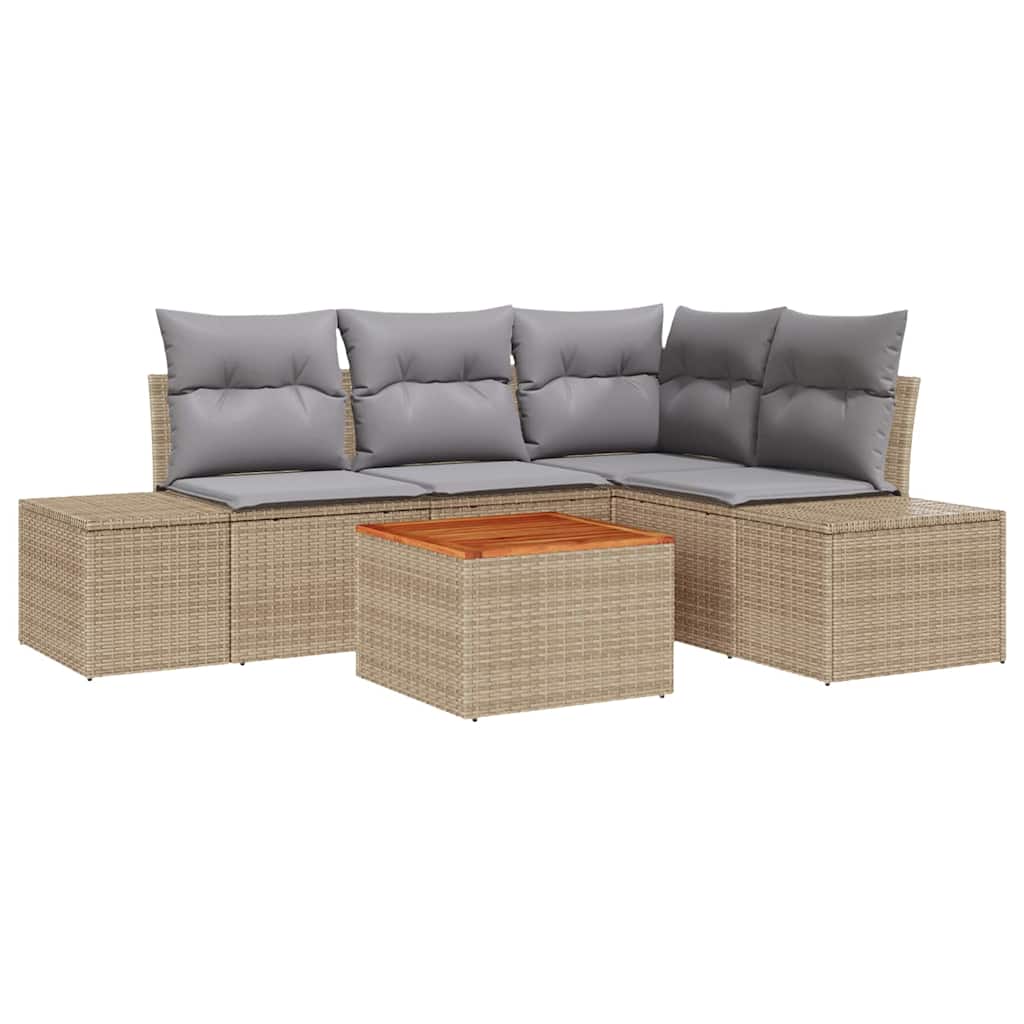 Havesofa Sæt med pude 5 pcs Beige polyrattan