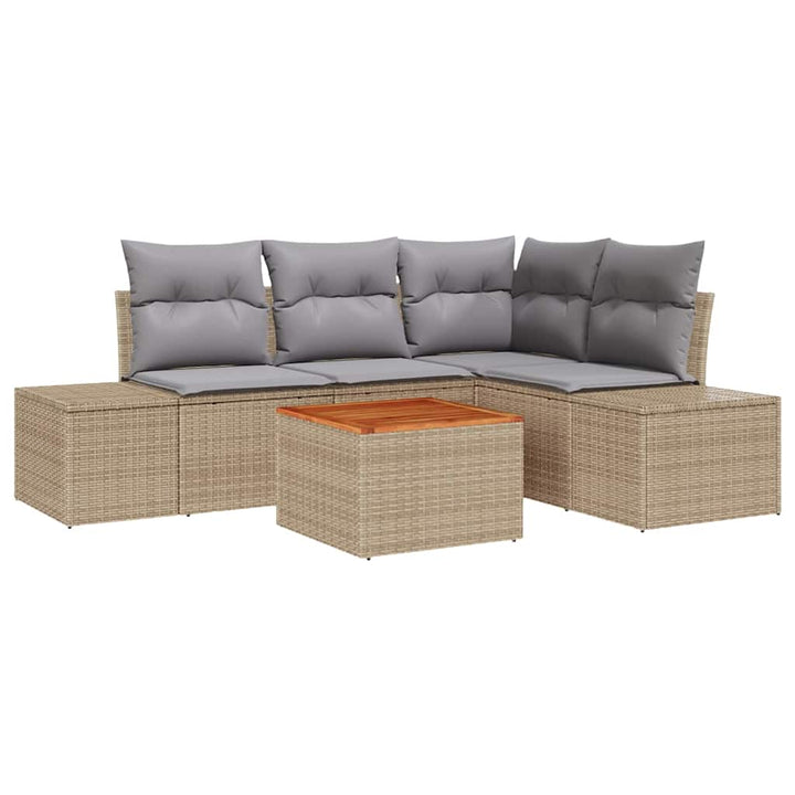 Havesofa Sæt med pude 5 pcs Beige polyrattan