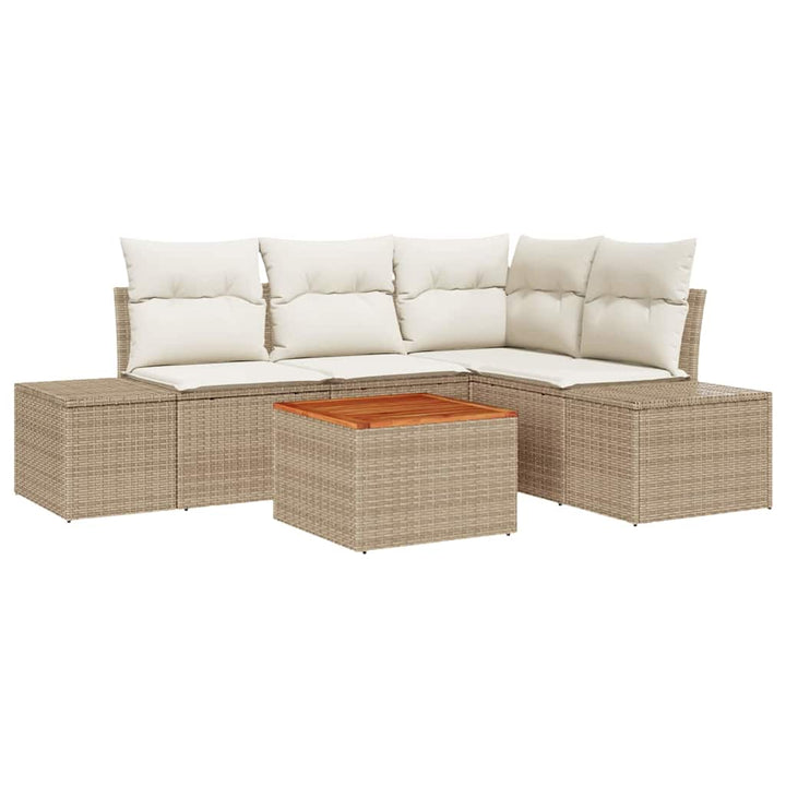 Havesofa Sæt med pude 5 pcs Beige polyrattan