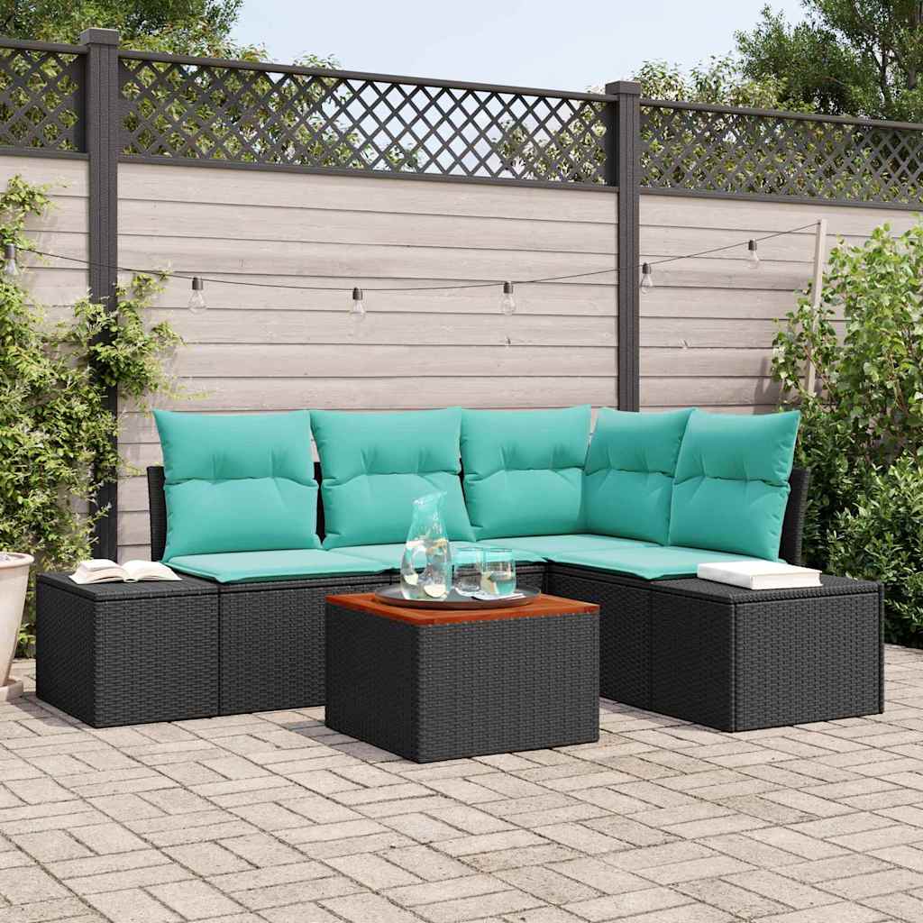 Havesofa Sæt 5 stk. Sort polyrattan