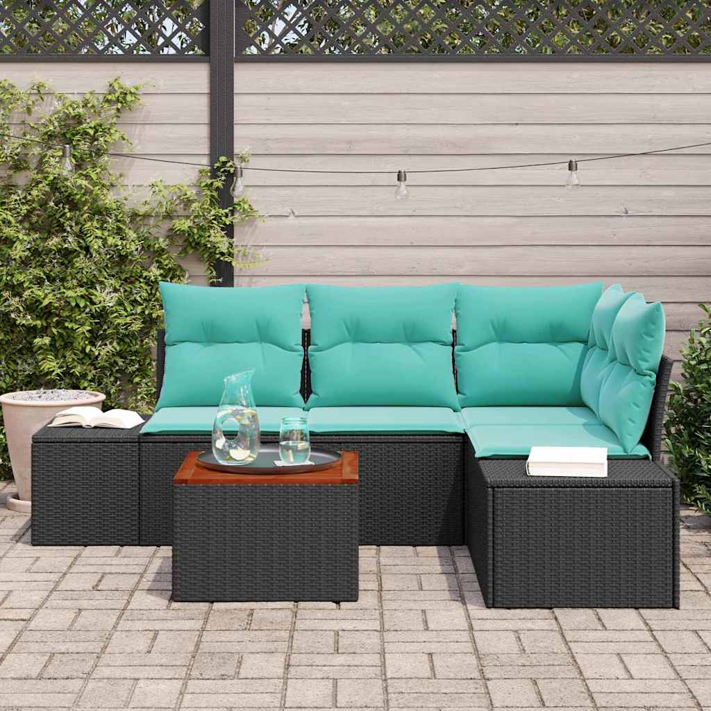Havesofa Sæt 5 stk. Sort polyrattan