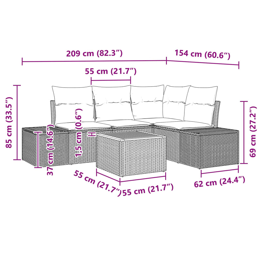 Havesofa Sæt 5 stk. Sort polyrattan