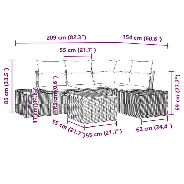 Havesofa Sæt 5 stk. Sort polyrattan
