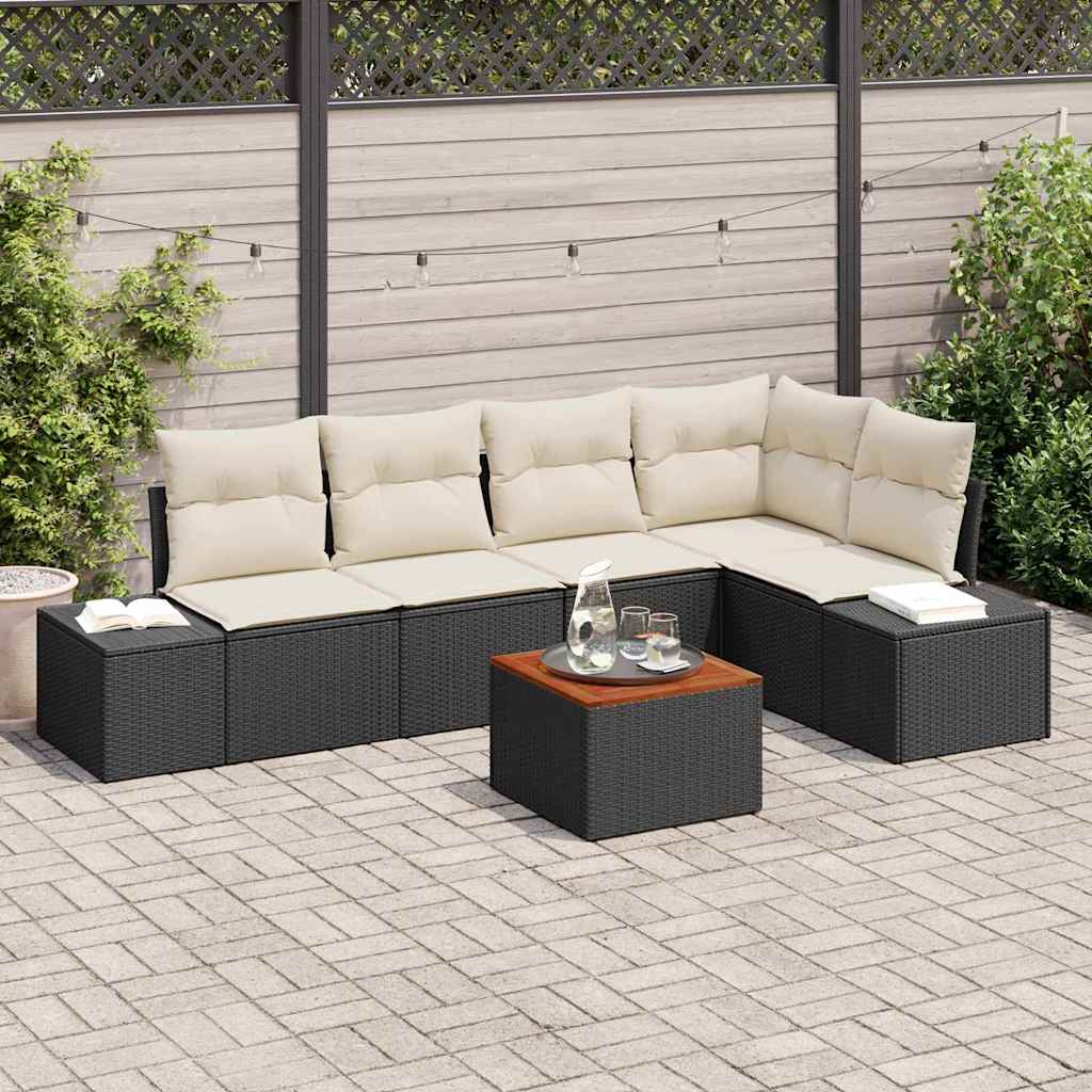 Havesofa Sæt 6 stk. Sort polyrattan