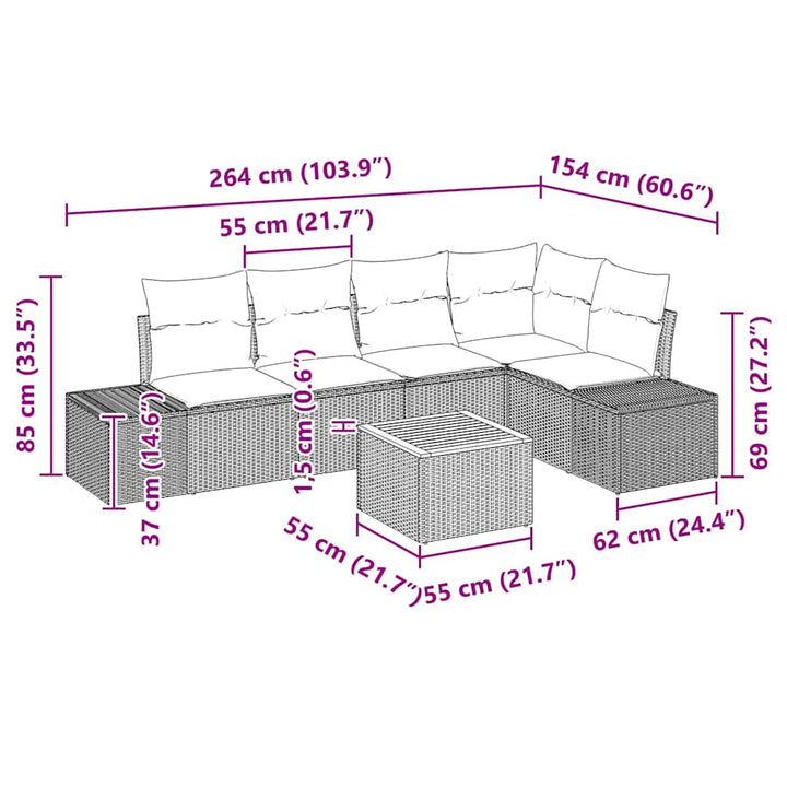 Havesofa Sæt 6 stk. Sort polyrattan