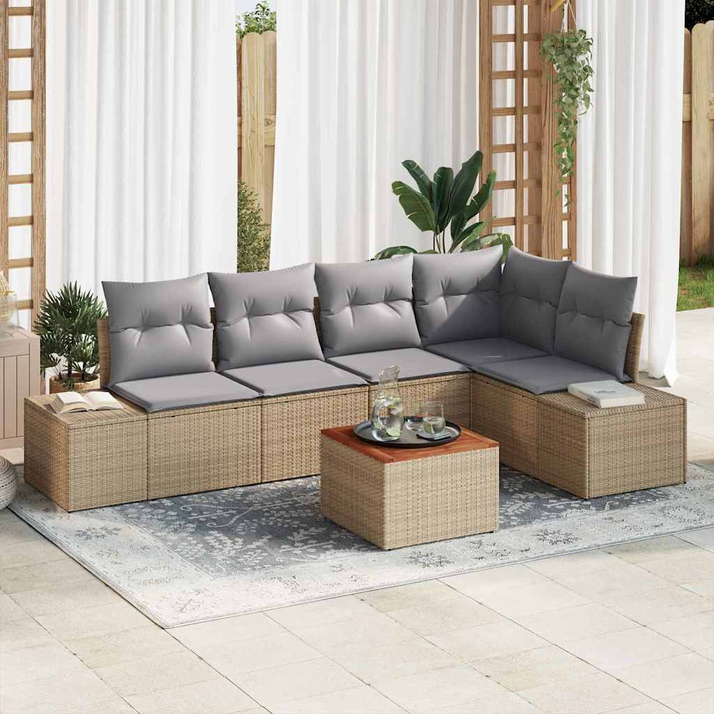 Havesofa Sæt med pude 6 pcs Beige polyrattan
