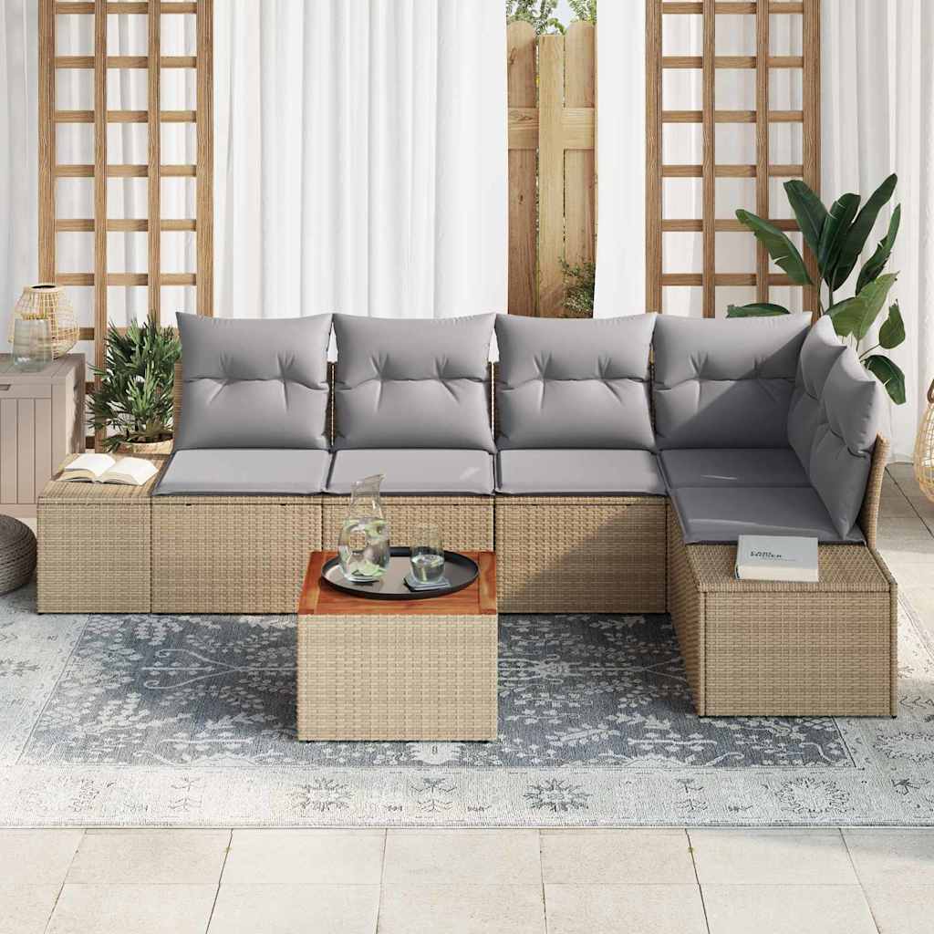 Havesofa Sæt med pude 6 pcs Beige polyrattan