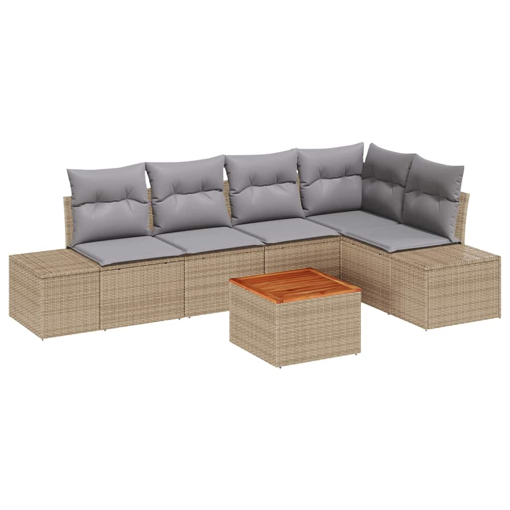 Havesofa Sæt med pude 6 pcs Beige polyrattan