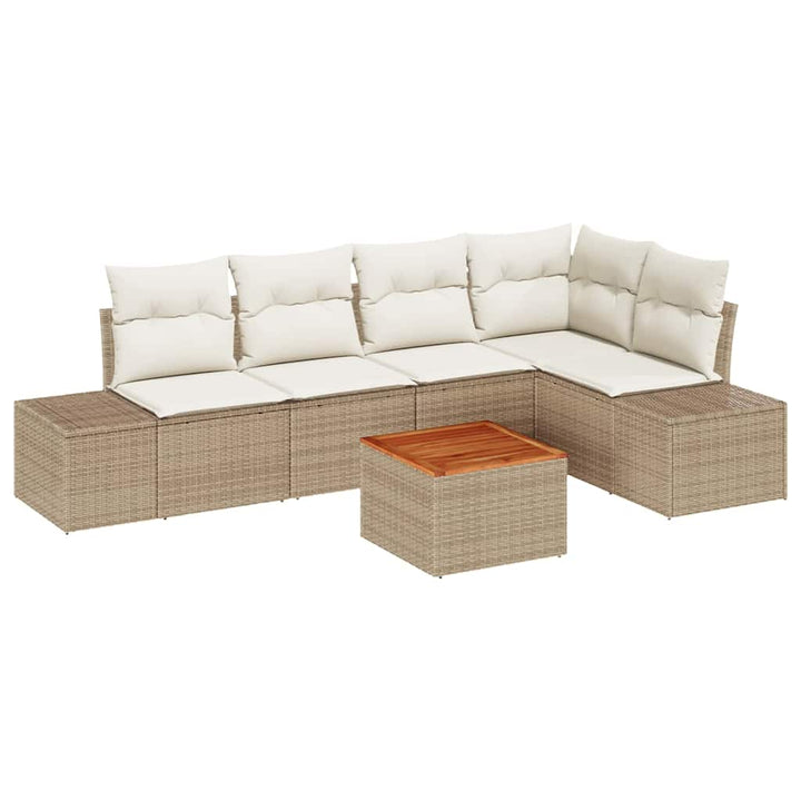 Havesofa Sæt med pude 6 pcs Beige polyrattan