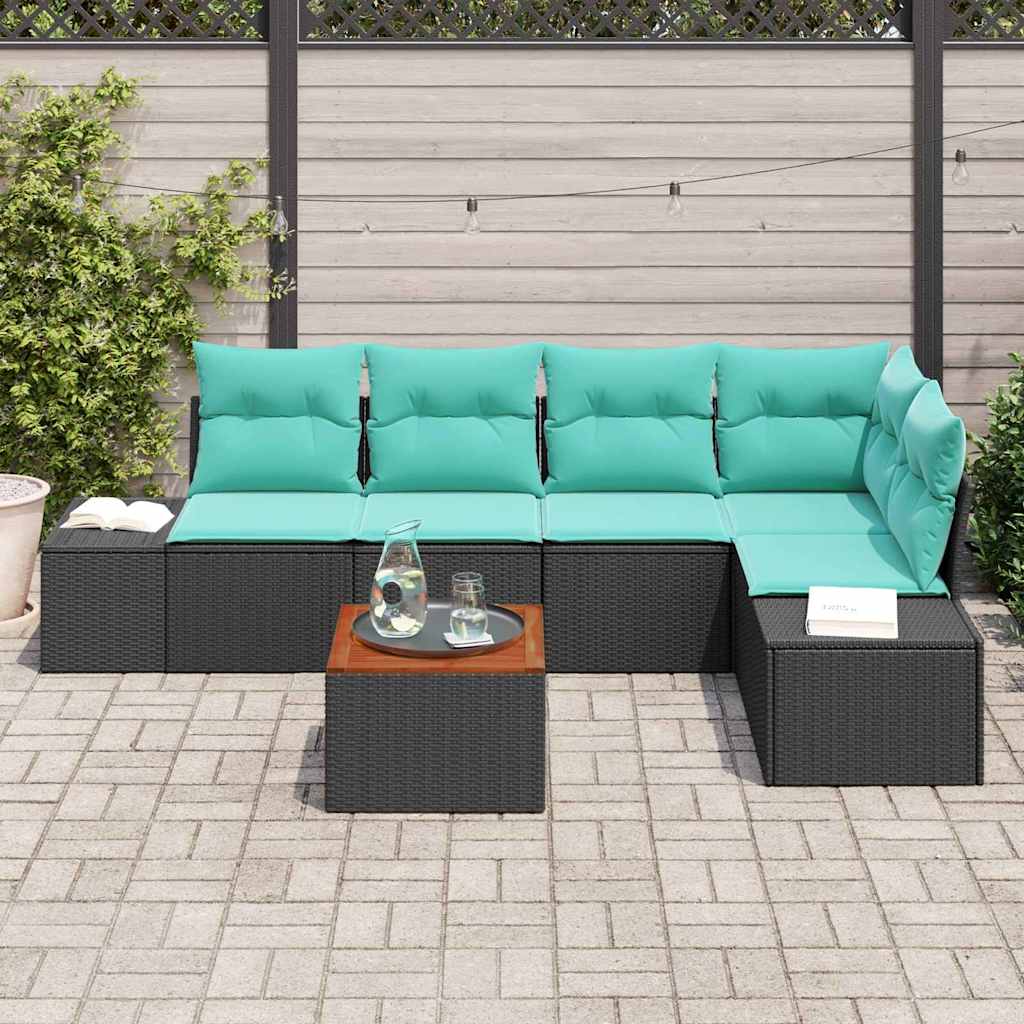 Havesofa Sæt 6 stk. Sort polyrattan