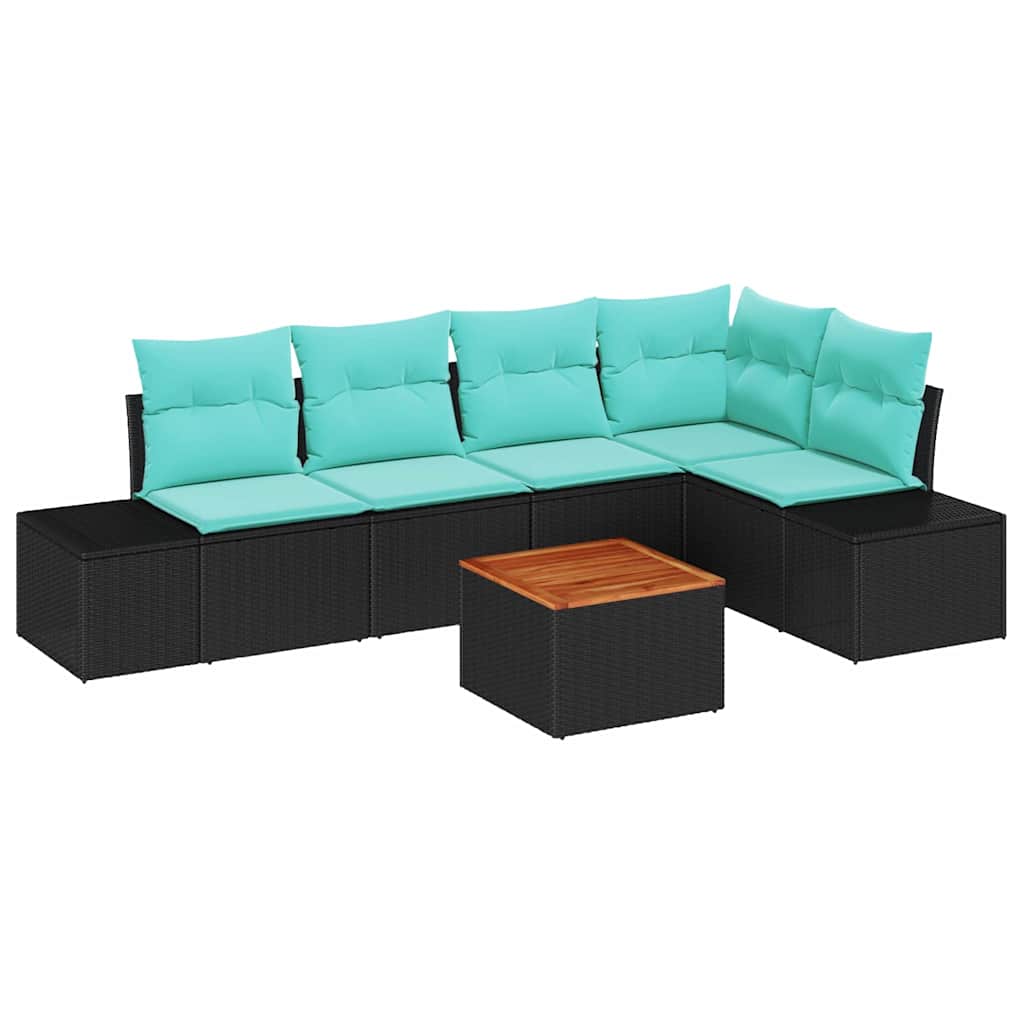 Havesofa Sæt 6 stk. Sort polyrattan