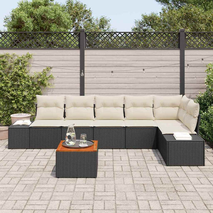 Havesofa Sæt med pude 7 pcs Sort polyrattan