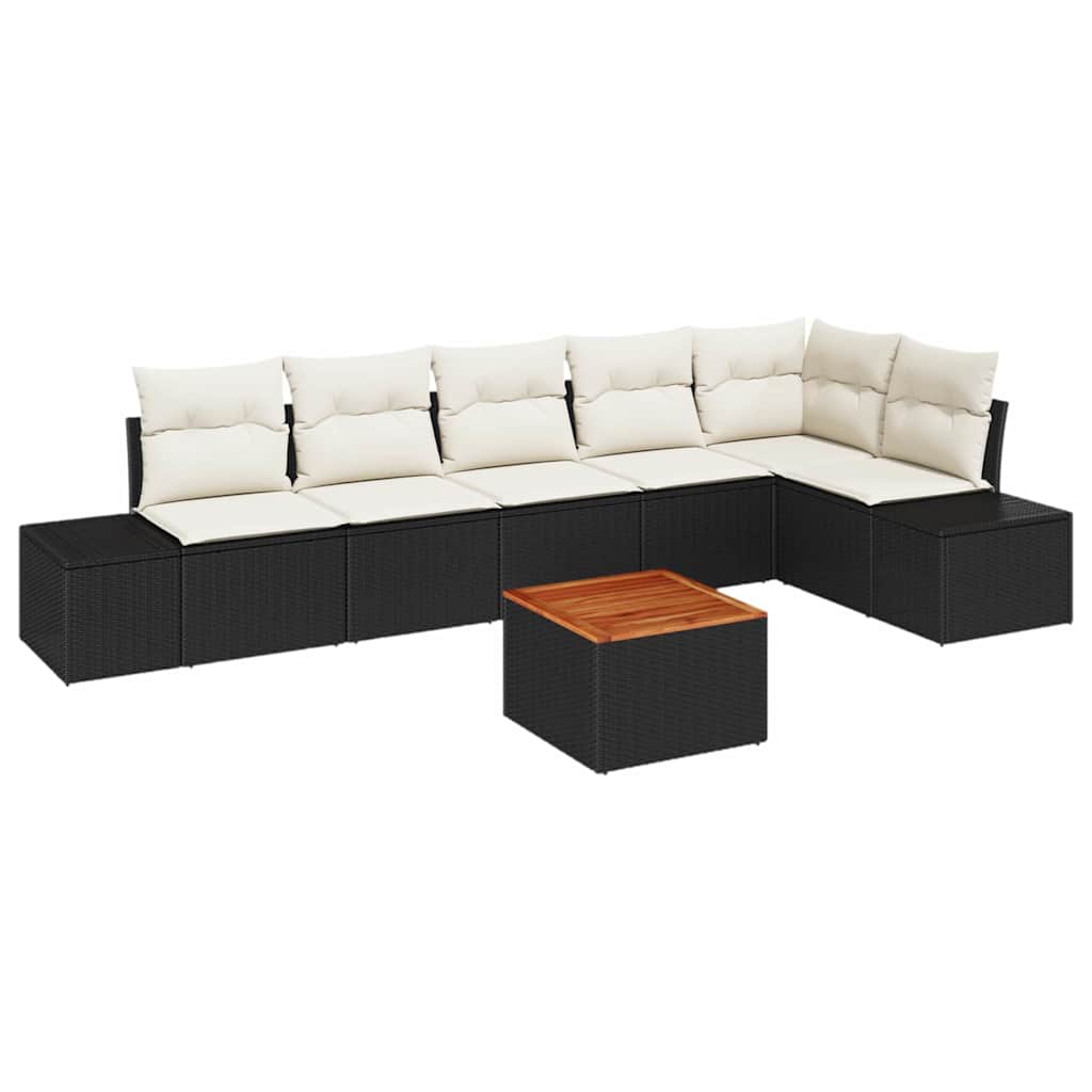 Havesofa Sæt med pude 7 pcs Sort polyrattan