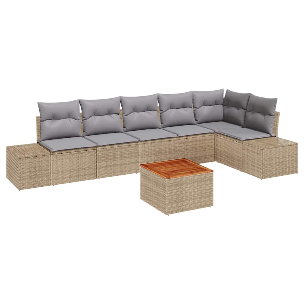 Havesofa Sæt med pude 7 pcs Beige polyrattan