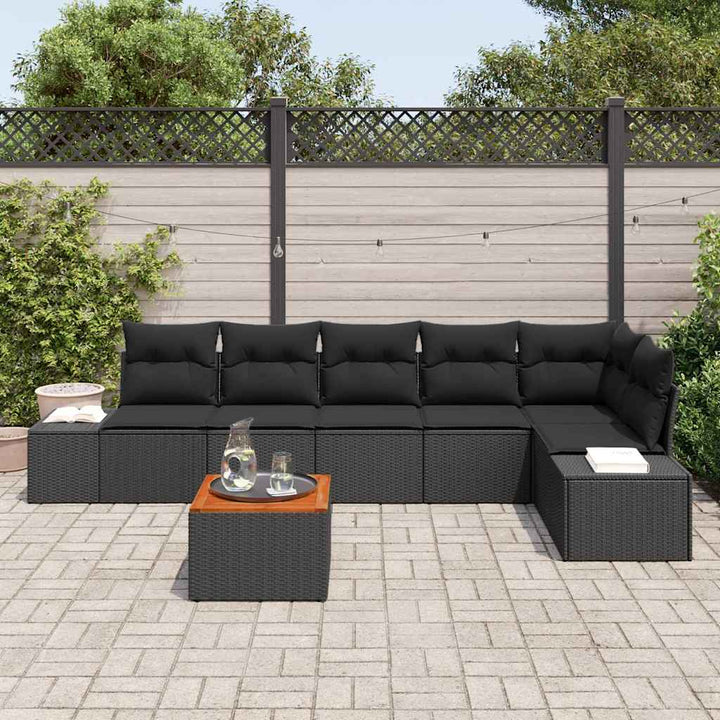 Havesofa Sæt med pude 7 pcs Sort polyrattan