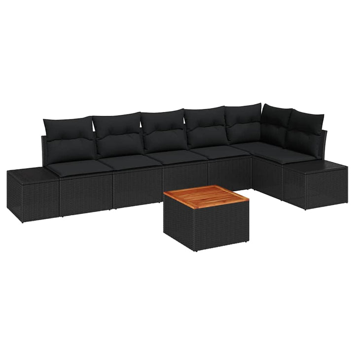 Havesofa Sæt med pude 7 pcs Sort polyrattan