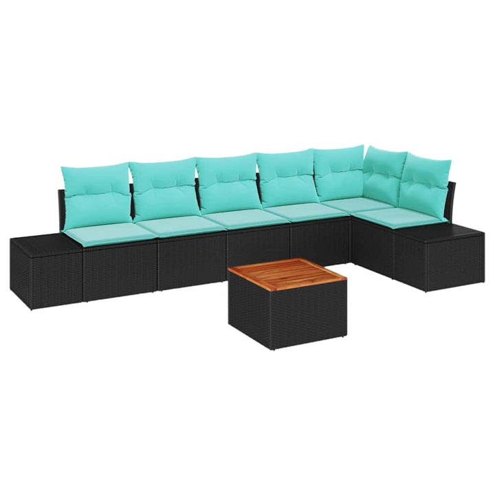 Havesofa Sæt 7 stk. Sort polyrattan