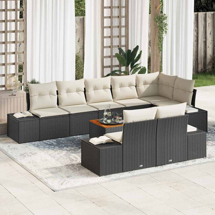 Havesofa Sæt med pude 9 pcs Sort polyrattan