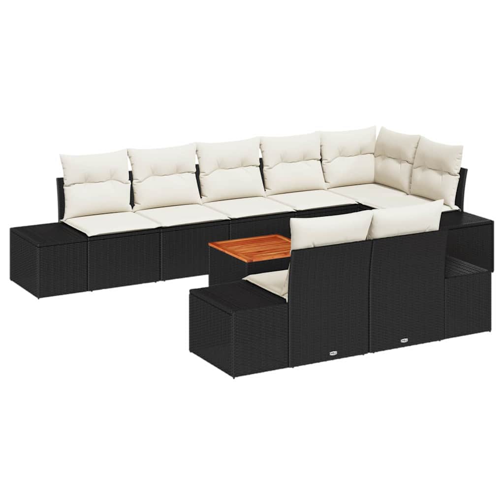 Havesofa Sæt med pude 9 pcs Sort polyrattan