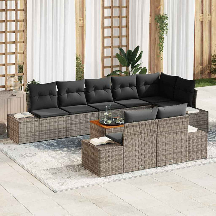 Havesofa Sæt med pude 9 pcs Grå polyrattan