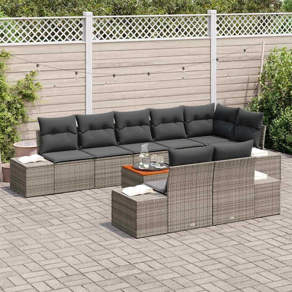 Havesofa Sæt med pude 9 pcs Grå polyrattan