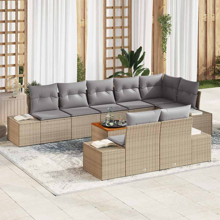 Havesofa Sæt med pude 9 pcs Beige polyrattan