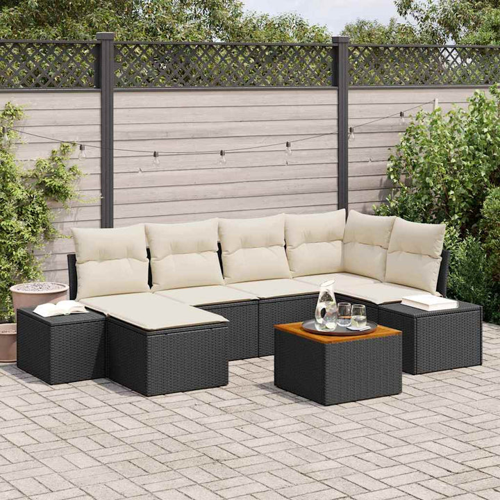 Havesofa Sæt 7 stk. Sort polyrattan