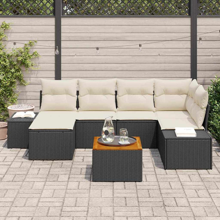 Havesofa Sæt 7 stk. Sort polyrattan